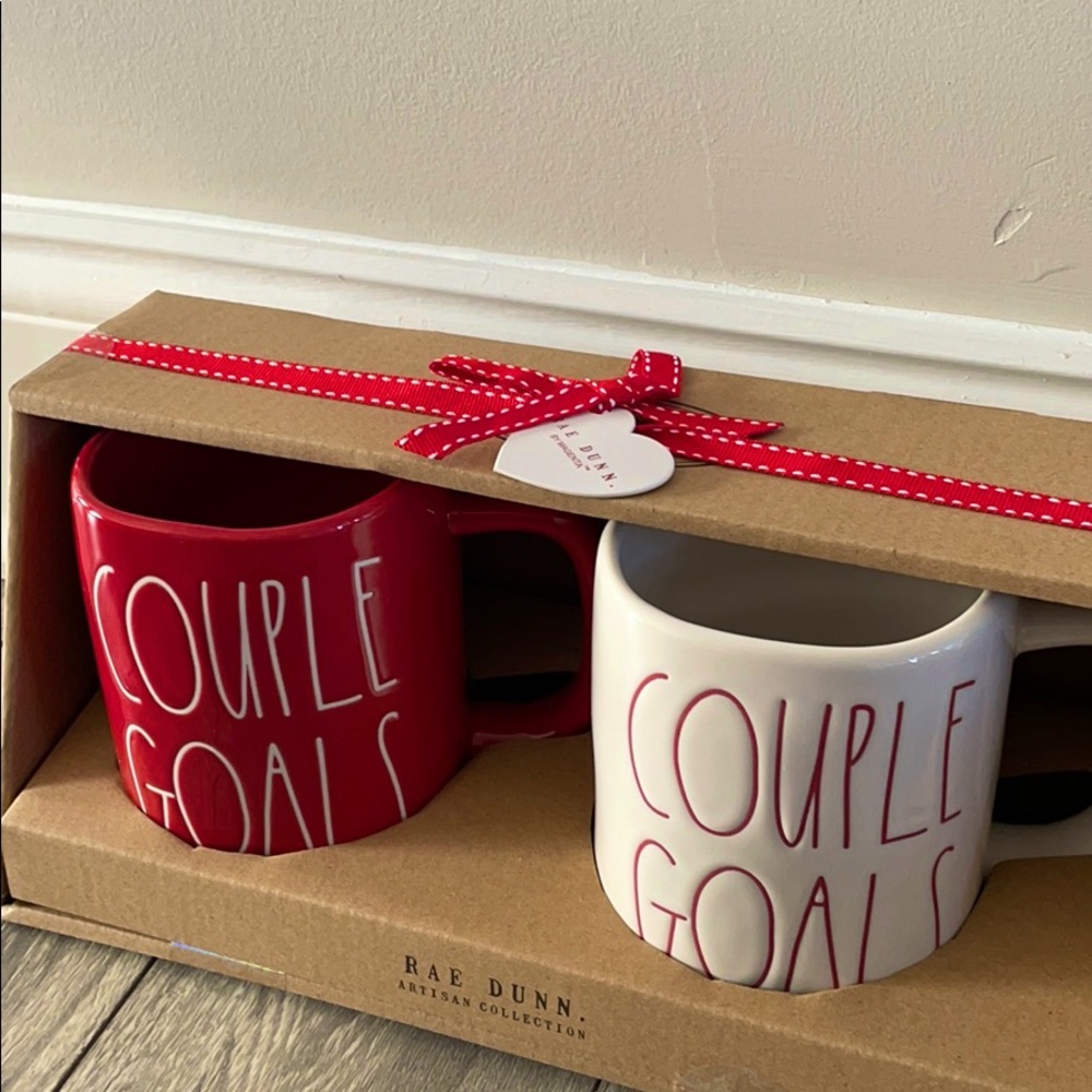 New Rae Dunn Red and White Couple Goals Mug